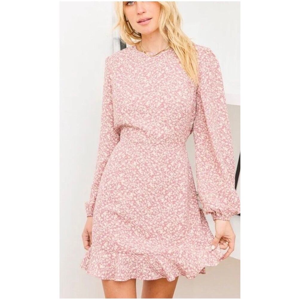 Lulu’s Womens Blooming Darlin Mauve Floral Printed Ruffled Mini Dress Size M